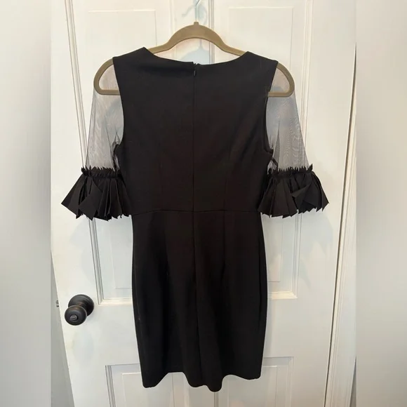 EUC Lulu's Black Sheer Ruffle-Sleeve Bodycon Dress Size S - Picture 3 of 12